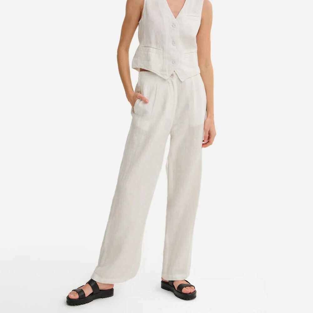 MATE the Label Straight-Leg Linen Pants in Natural Cream